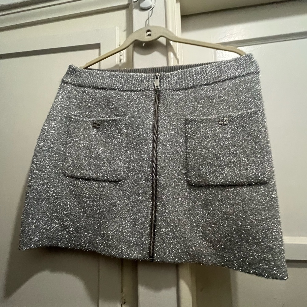GANNI silver sparkle tinsel zip up mini skirt NWT new size large - Picture 8 of 16